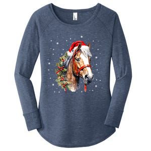 Christmas Horse With Holly Santa Hat Western Xmas Holiday Gift Women's Perfect Tri Tunic Long Sleeve Shirt