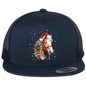 Christmas Horse With Holly Santa Hat Western Xmas Holiday Gift Flat Bill Trucker Hat