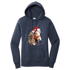 Christmas Horse With Holly Santa Hat Western Xmas Holiday Gift Women's Pullover Hoodie