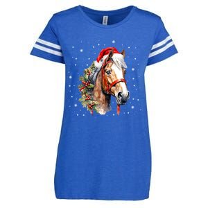 Christmas Horse With Holly Santa Hat Western Xmas Holiday Gift Enza Ladies Jersey Football T-Shirt