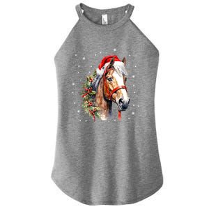 Christmas Horse With Holly Santa Hat Western Xmas Holiday Gift Women's Perfect Tri Rocker Tank