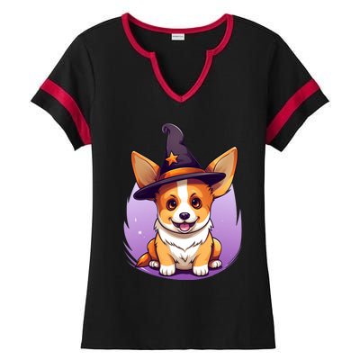 Cute Halloween Witches Hat Corgi Great Gift Ladies Halftime Notch Neck Tee