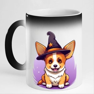 Cute Halloween Witches Hat Corgi Great Gift 11oz Black Color Changing Mug