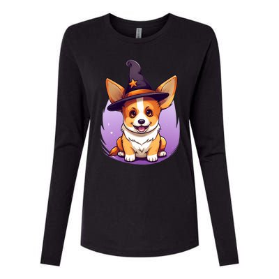 Cute Halloween Witches Hat Corgi Great Gift Womens Cotton Relaxed Long Sleeve T-Shirt