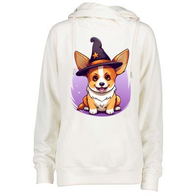 Cute Halloween Witches Hat Corgi Great Gift Womens Funnel Neck Pullover Hood