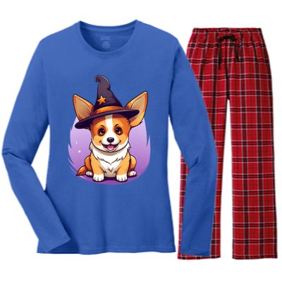 Cute Halloween Witches Hat Corgi Great Gift Women's Long Sleeve Flannel Pajama Set 