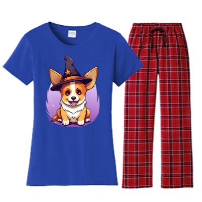 Cute Halloween Witches Hat Corgi Great Gift Women's Flannel Pajama Set