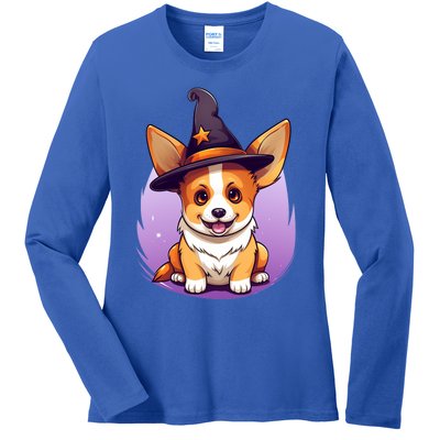 Cute Halloween Witches Hat Corgi Great Gift Ladies Long Sleeve Shirt