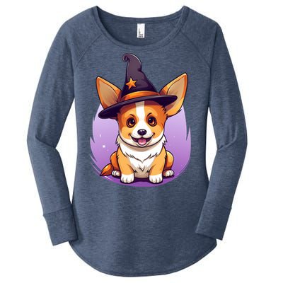 Cute Halloween Witches Hat Corgi Great Gift Women's Perfect Tri Tunic Long Sleeve Shirt