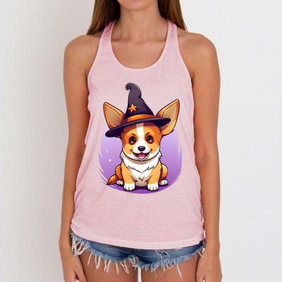 Cute Halloween Witches Hat Corgi Great Gift Women's Knotted Racerback Tank