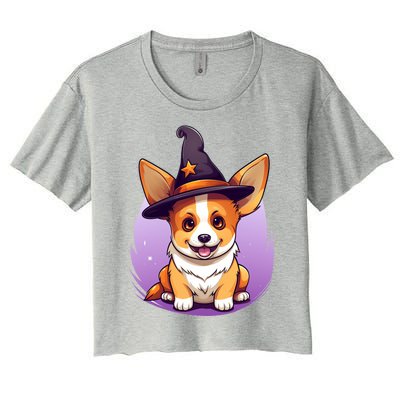 Cute Halloween Witches Hat Corgi Great Gift Women's Crop Top Tee