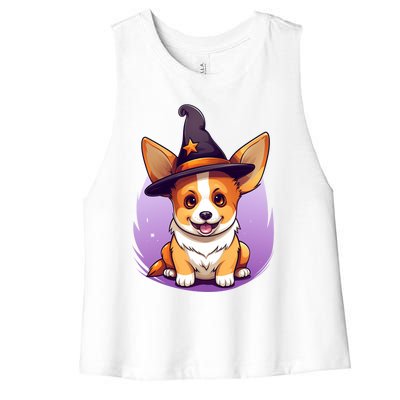 Cute Halloween Witches Hat Corgi Great Gift Women's Racerback Cropped Tank