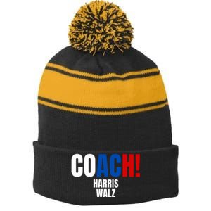 Coach Harris Walz 2024 Kamala Harris Coach Walz 2024 Coach Stripe Pom Pom Beanie