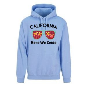 California Here We Come Vacation Road Trip Sunglasses Palm Cool Gift Unisex Surf Hoodie