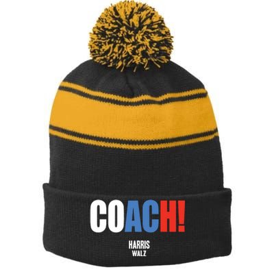 Coach Harris Waltz 2024 Kamala Harris Coach Walz 2024 Coach Stripe Pom Pom Beanie