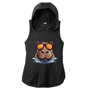 Cool Hippo with Sunglasses for funny Animals Costume Ladies PosiCharge Tri-Blend Wicking Draft Hoodie Tank