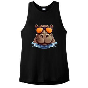 Cool Hippo with Sunglasses for funny Animals Costume Ladies PosiCharge Tri-Blend Wicking Tank