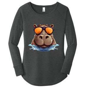 Cool Hippo with Sunglasses for funny Animals Costume Women's Perfect Tri Tunic Long Sleeve Shirt