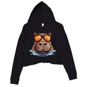 Cool Hippo with Sunglasses for funny Animals Costume Crop Fleece Hoodie