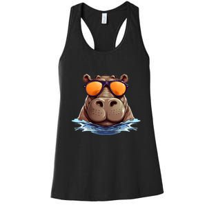 Cool Hippo with Sunglasses for funny Animals Costume Women's Racerback Tank