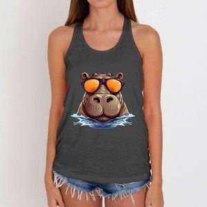 Cool Hippo with Sunglasses for funny Animals Costume Women's Knotted Racerback Tank