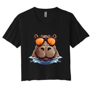 Cool Hippo with Sunglasses for funny Animals Costume Women's Crop Top Tee