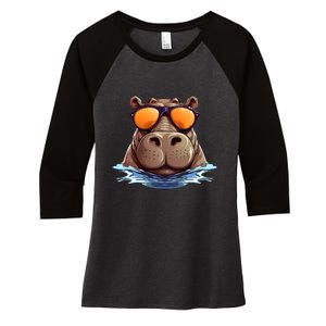 Cool Hippo with Sunglasses for funny Animals Costume Women's Tri-Blend 3/4-Sleeve Raglan Shirt