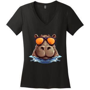 Cool Hippo with Sunglasses for funny Animals Costume Women's V-Neck T-Shirt