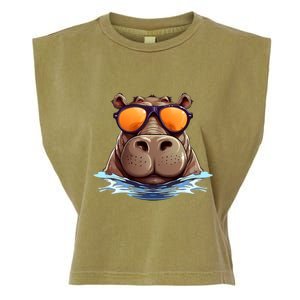 Cool Hippo with Sunglasses for funny Animals Costume Garment-Dyed Women's Muscle Tee