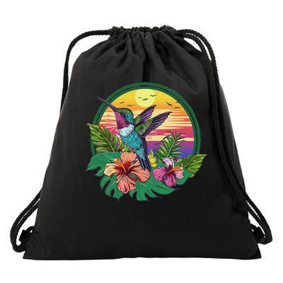 Cute Hummingbird With Flowers I Aesthetic Hummingbird Drawstring Bag