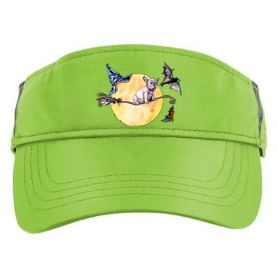 Cute Halloween Water Color Puppy On Witch Broom Adult Drive Performance Visor