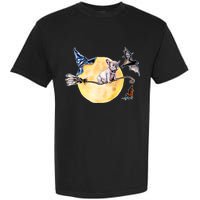Cute Halloween Water Color Puppy On Witch Broom Garment-Dyed Heavyweight T-Shirt