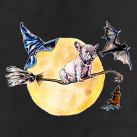 Cute Halloween Water Color Puppy On Witch Broom Garment-Dyed Heavyweight T-Shirt