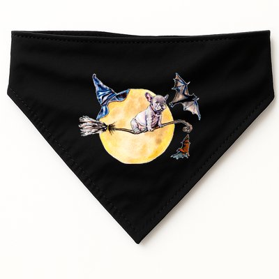 Cute Halloween Water Color Puppy On Witch Broom USA-Made Doggie Bandana