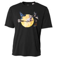 Cute Halloween Water Color Puppy On Witch Broom Cooling Performance Crew T-Shirt