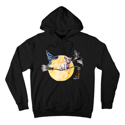 Cute Halloween Water Color Puppy On Witch Broom Hoodie