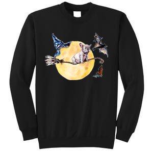 Cute Halloween Water Color Puppy On Witch Broom Sweatshirt