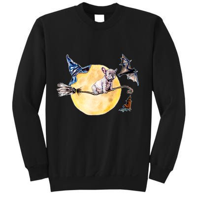 Cute Halloween Water Color Puppy On Witch Broom Sweatshirt
