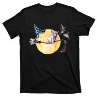 Cute Halloween Water Color Puppy On Witch Broom T-Shirt