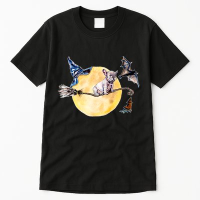Cute Halloween Water Color Puppy On Witch Broom Tall T-Shirt