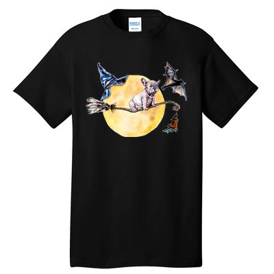 Cute Halloween Water Color Puppy On Witch Broom Tall T-Shirt