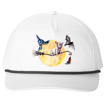 Cute Halloween Water Color Puppy On Witch Broom Snapback Five-Panel Rope Hat