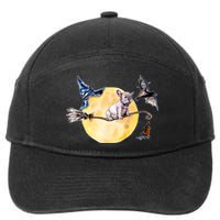 Cute Halloween Water Color Puppy On Witch Broom 7-Panel Snapback Hat