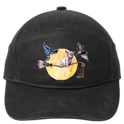 Cute Halloween Water Color Puppy On Witch Broom 7-Panel Snapback Hat