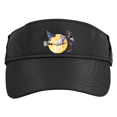 Cute Halloween Water Color Puppy On Witch Broom Adult Drive Performance Visor