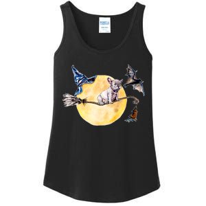 Cute Halloween Water Color Puppy On Witch Broom Ladies Essential Tank