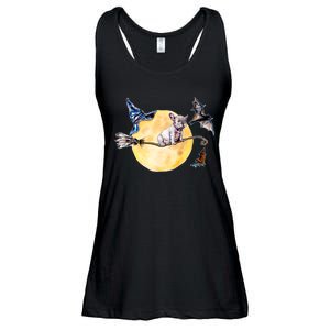 Cute Halloween Water Color Puppy On Witch Broom Ladies Essential Flowy Tank