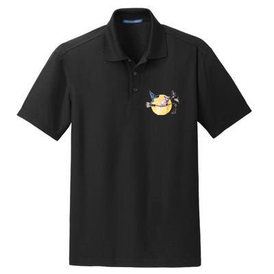Cute Halloween Water Color Puppy On Witch Broom Dry Zone Grid Polo
