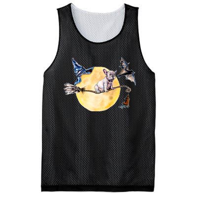 Cute Halloween Water Color Puppy On Witch Broom Mesh Reversible Basketball Jersey Tank