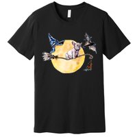 Cute Halloween Water Color Puppy On Witch Broom Premium T-Shirt